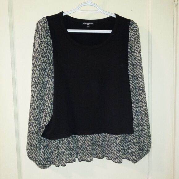 Cha Cha Vente Small Peplum Hem Blouse-Sheer Balloon Sleeve-Contrast-Office - Picture 1 of 8